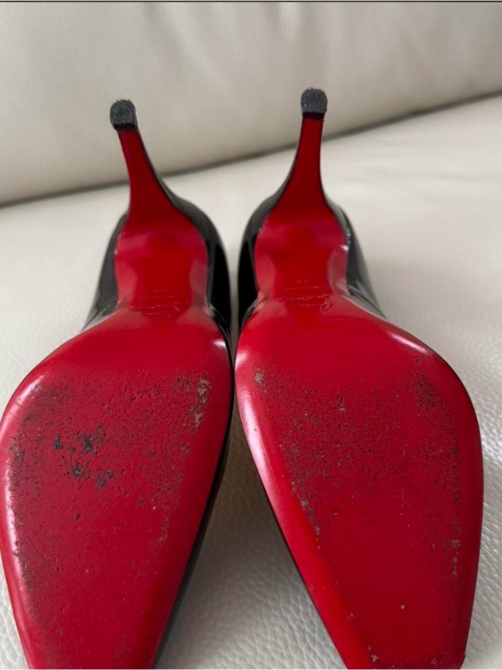 Christian Louboutin Black Patent Square Toe Pumps with Red Sole - Picture 3 of 6